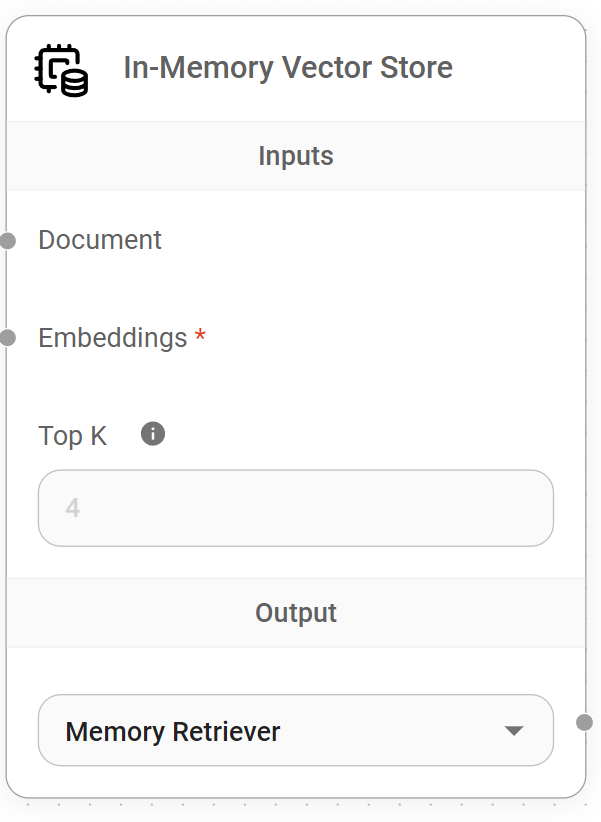 <p>In-Memory Vector Store Node</p>